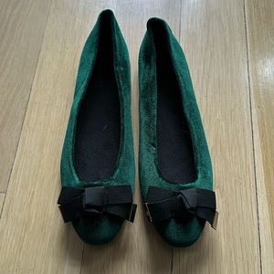 ASOS Green Velvet Flats with Black Bow